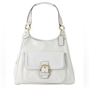 Coach White Shoulder Hobo Bag with Gold Accents